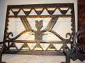 art deco iron fire screen with andirons