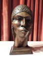 African Art Deco Sculpted Head in Wood  by Silva