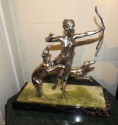 Art Deco Statue of Diana and Two Dogs in Silver
