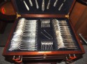 Complete Christofle Silverware Set in Wooden Storage Table