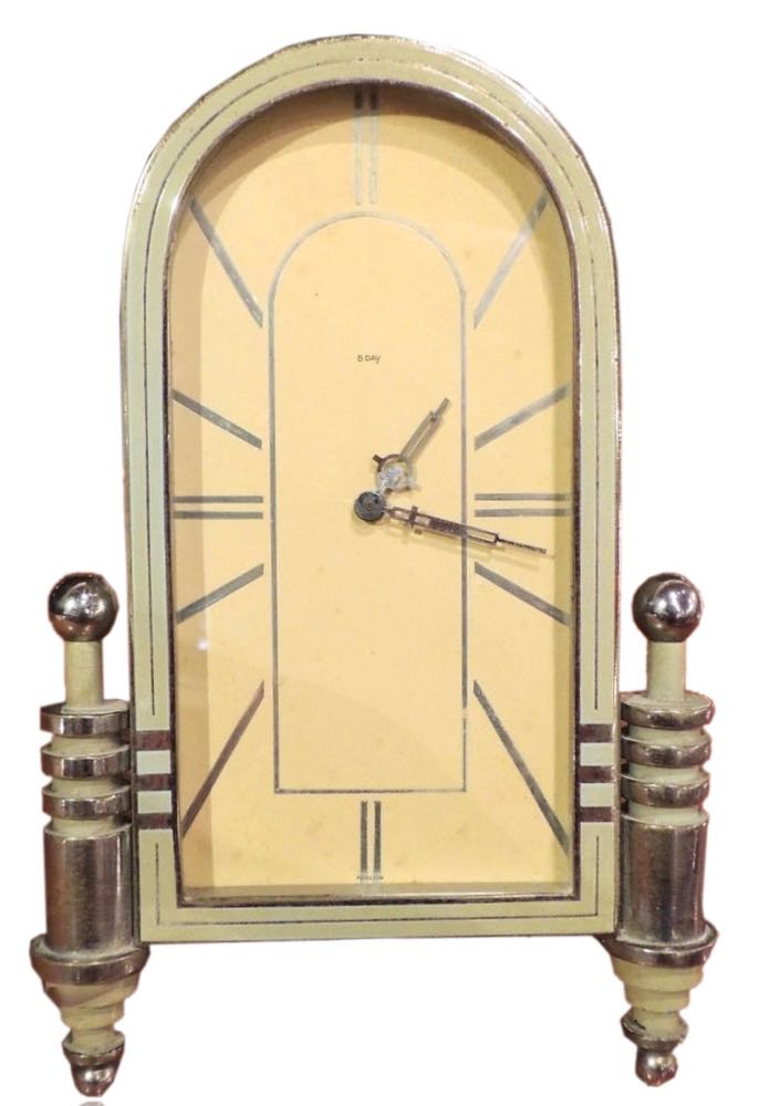 Art Deco Enamel and Chrome 8 Day Clock