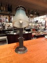 Art Deco Ironwork Lamp with Blue Glass Shade
