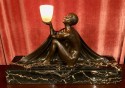 French Art Deco Bronze and Marble Lamp by J. Lormier