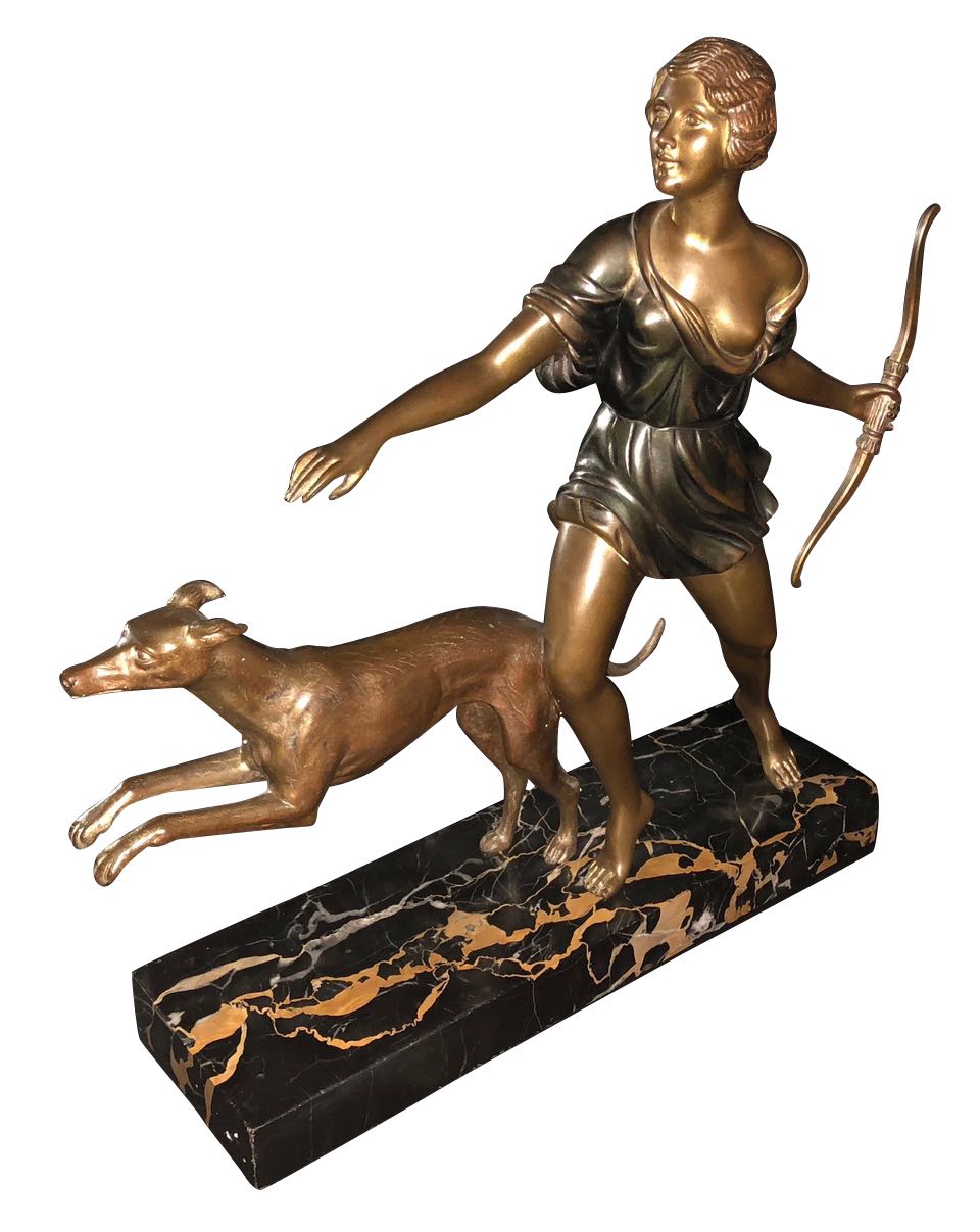 French Art Deco Diana Greyhound Bronze by Ignacio  Gallo Sculpture