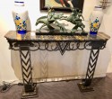 Art Deco Iron and Marble Grand Console Geometric French Style