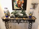 Art Deco Iron and Marble Grand Console Geometric French Style