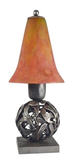 Edgar Brandt Iron and Daum Nancy Glass Table Lamp Sculpture