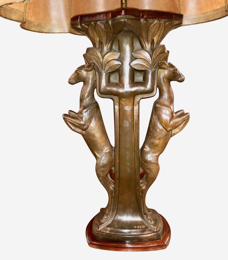 Art Deco Statue Table Lamp Gazelles French by P. SEGA