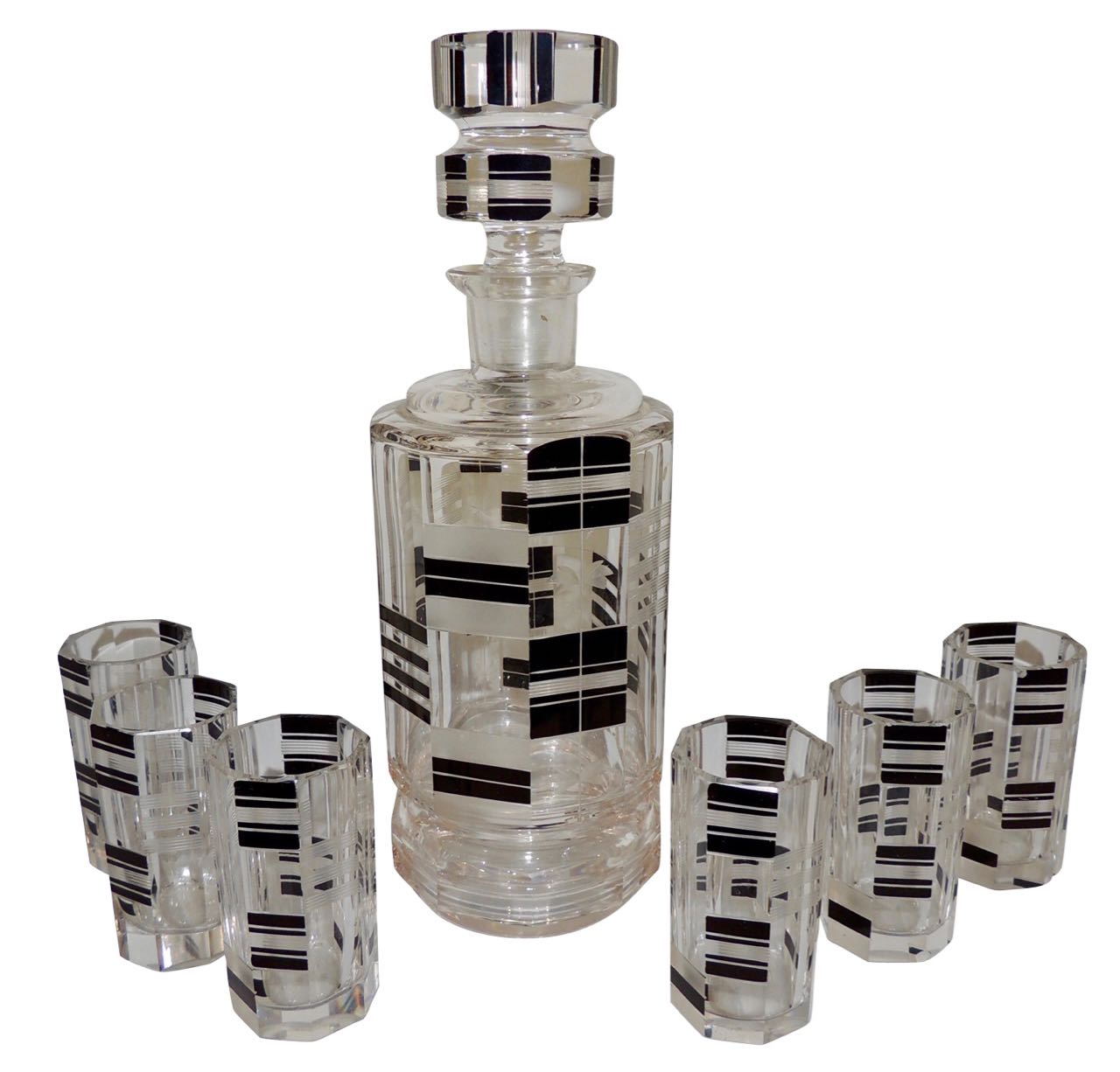  Art Deco Czech Decanter and Glasses