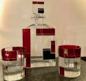 Art Deco Whiskey Set in Red and Black with High Ball  Glasses