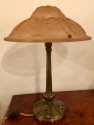 French Art Deco Degue Pink & Bronze Table Lamp