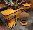 Art Deco Modernist Vanity with Mirror and Stool Two-Tone Wood