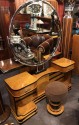 Art Deco Modernist Vanity with Mirror and Stool Two-Tone Wood