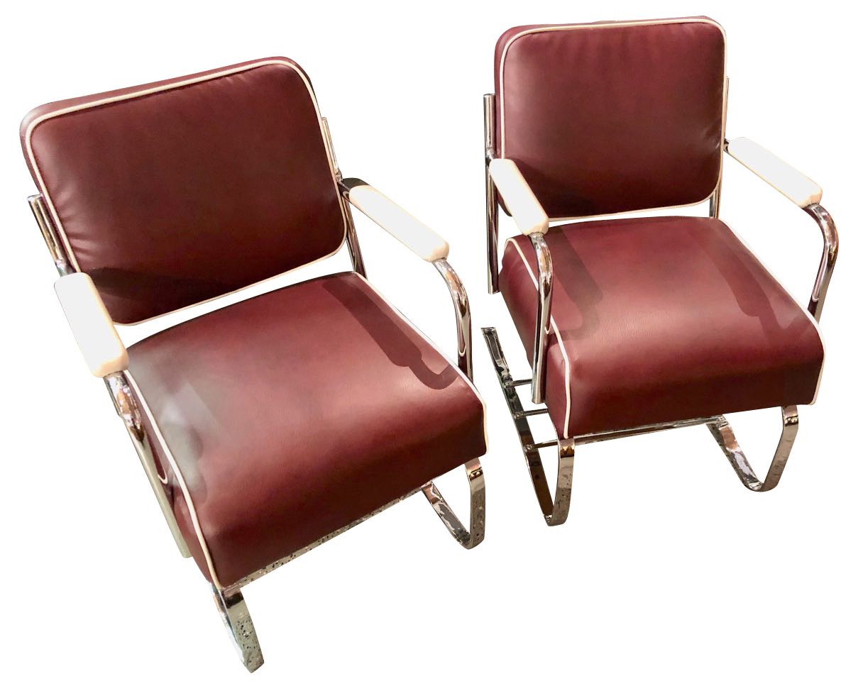 Restored Flexible Metal Two-tone Art Deco Club Chairs