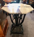 Art Deco Iron Table With Two-Tone Marble Inlay Top Custom