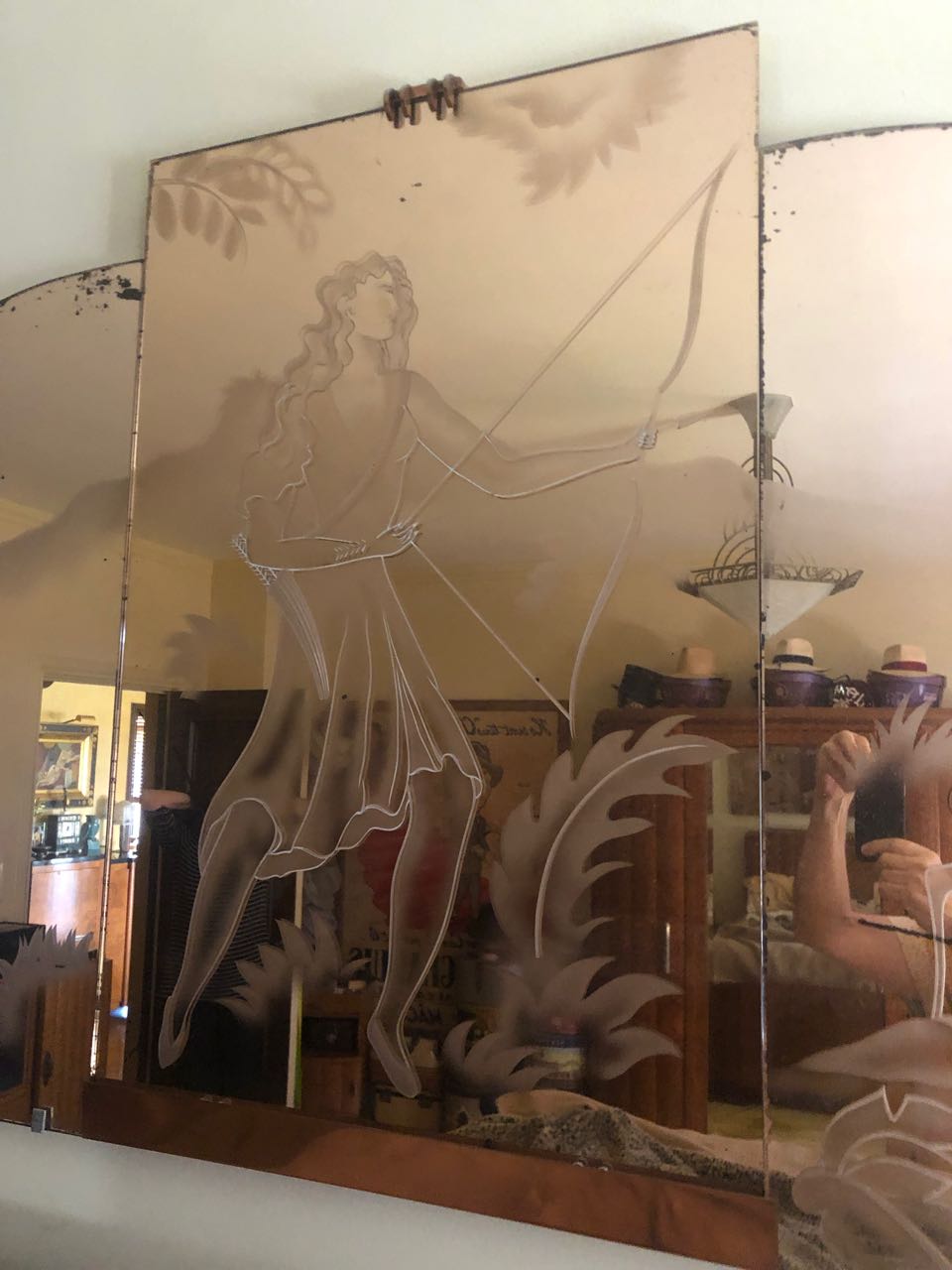 Art Deco gouache painting woman with mirror - Deconamic