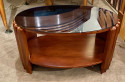 Art Deco Oval Shaped Faceted Coffee Table Glass Top
