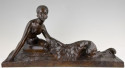 Georges Coste Art Deco Bronze of Woman with Borzoi