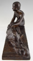Georges Coste Art Deco Bronze of Woman with Borzoi