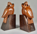 Art Deco Bookends of Parrots in Wood by George Laurent