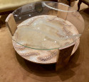Sanblasted Glass Top Art Deco Coffee Table Silvered Wood Base