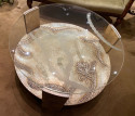 Sanblasted Glass Top Art Deco Coffee Table Silvered Wood Base