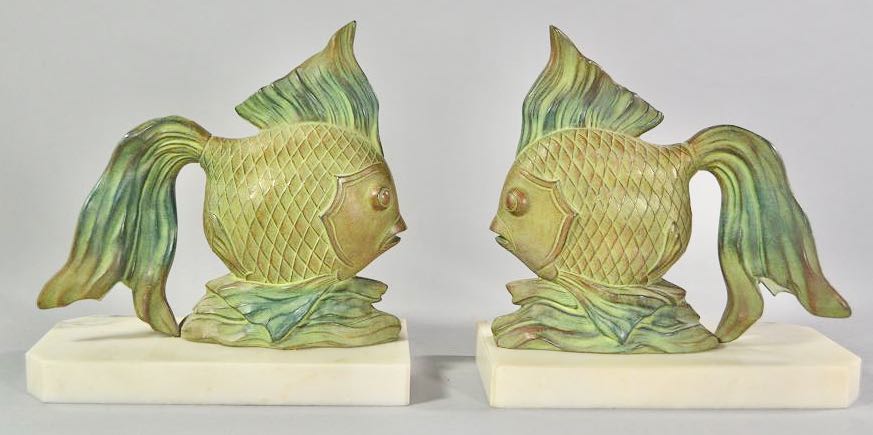 Art Deco Fish Bookends Sculptures, Bookends