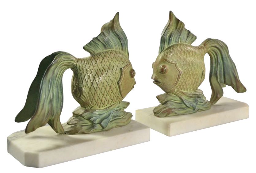 Art Deco Fish Bookends Sculptures
