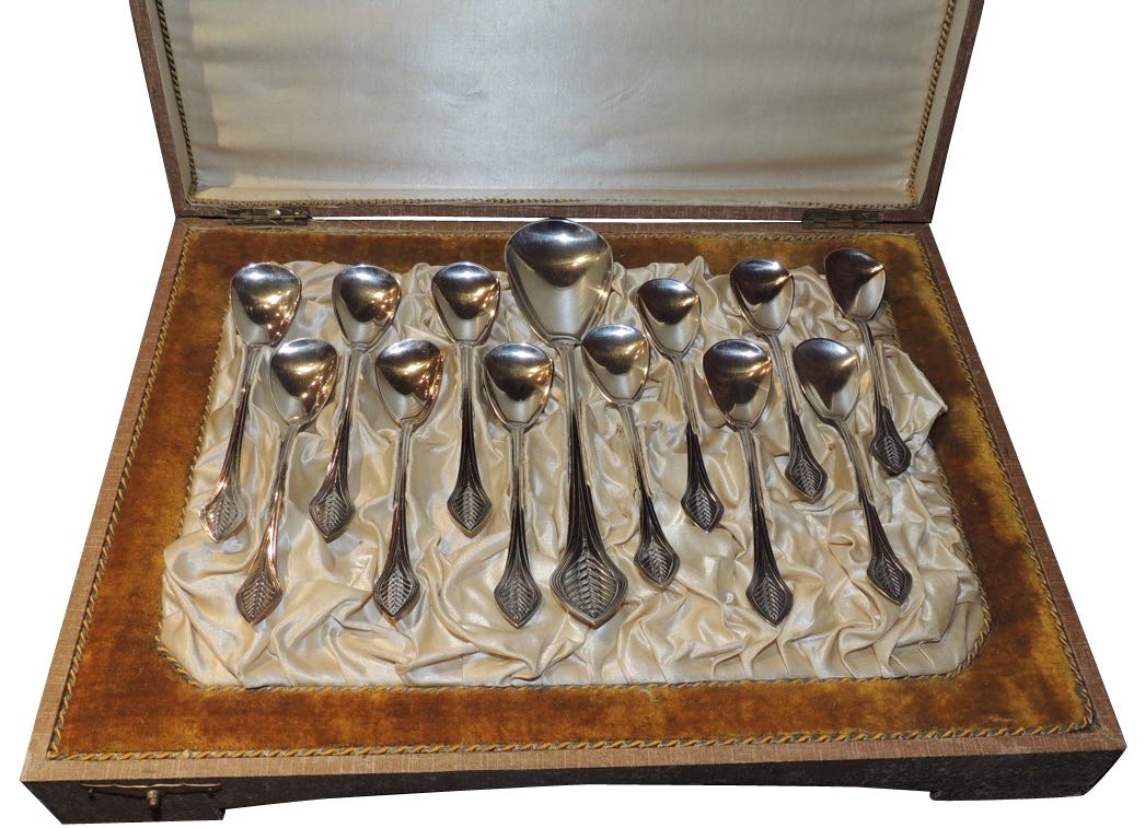 Art Nouveau Silver Dessert Spoon Set by WMF