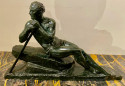 Pierre le Faguays French Sculptor Bronze Male Figure with Pole