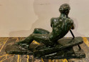 Pierre le Faguays French Sculptor Bronze Male Figure with Pole