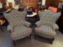 Custom Upholstered Wing Back Chairs with Art Decorative Treatment