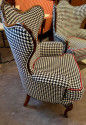 Custom Upholstered Wing Back Chairs with Art Decorative Treatment