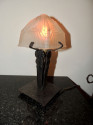 Art Deco Table Lamp in Iron with Schneider Glass Shade