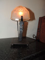 Art Deco Table Lamp in Iron with Schneider Glass Shade