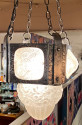 French Iron Art Deco Hanging light with Muller style Multiple Glass