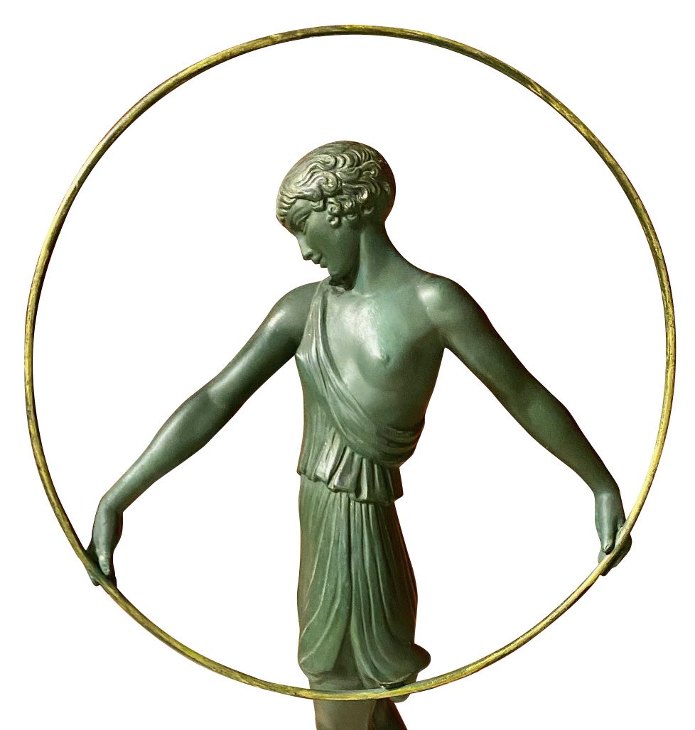 Pierre Le Faguays Dancer With Hoop Art Deco Green Patented Sculpture Fayral