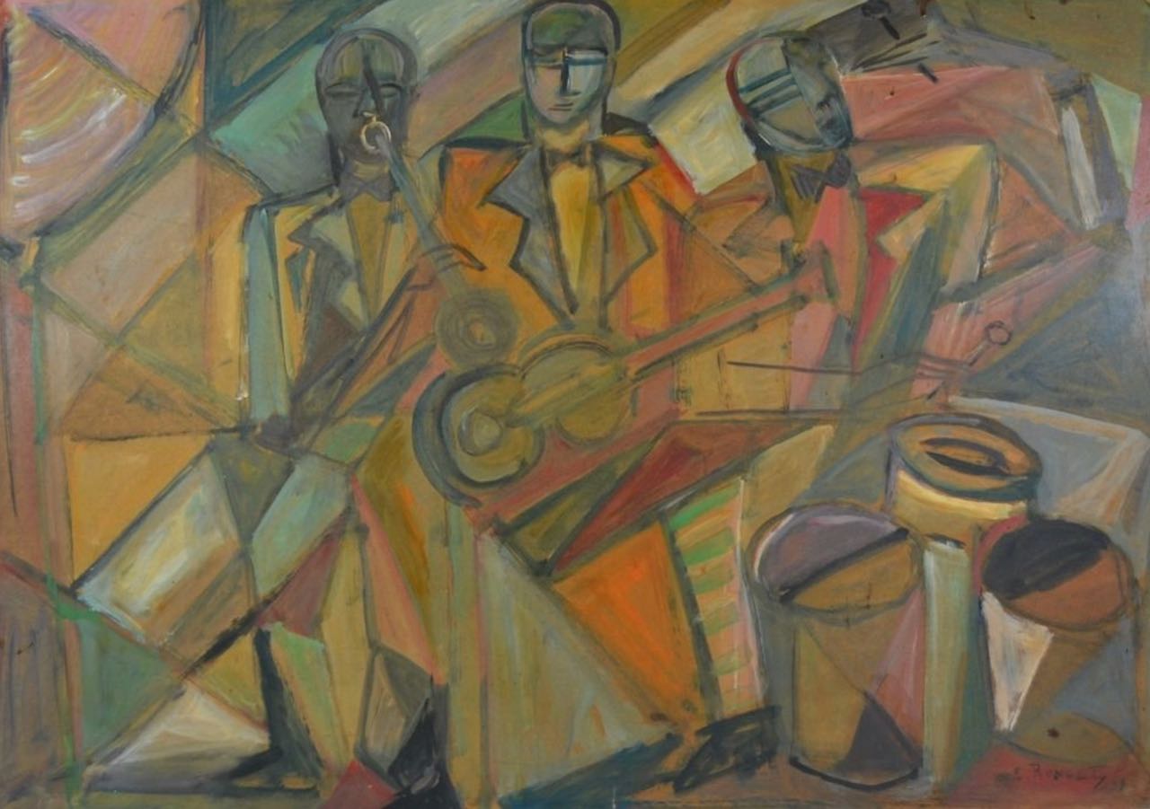 French Modernist Cubist Trio of Musicians designed by
