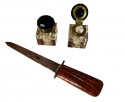Hermes of Paris Crocodile and Brass Letter Opener and Crystal Ink Wells