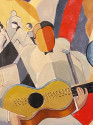 BELA DE KRISTO Art Deco Cubist Oil on Canvas Man Playing Guitar