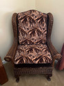 Wicker High Back Art Deco Chair and Stool  with Original Fabric