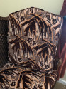 Wicker High Back Art Deco Chair and Stool  with Original Fabric