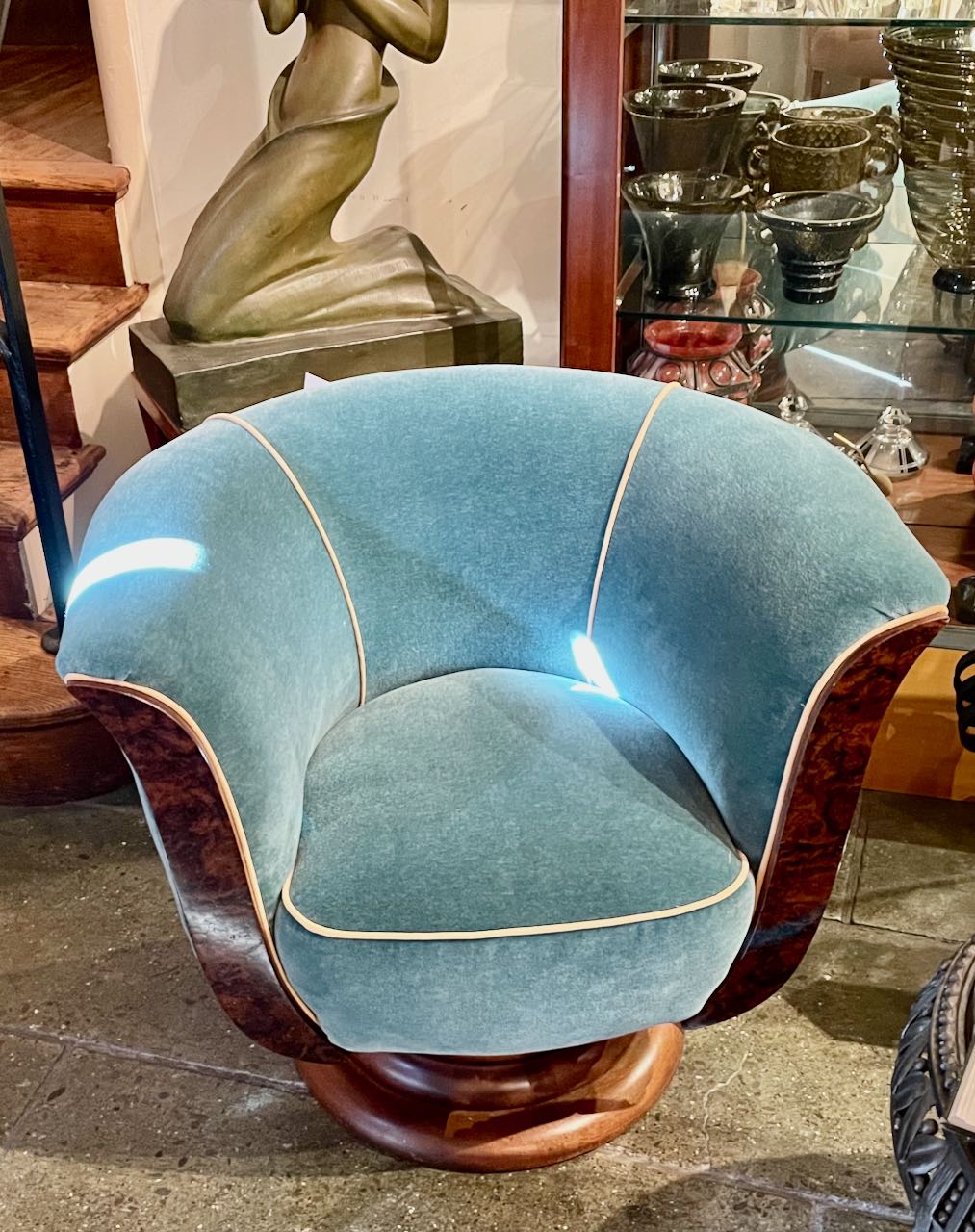 Custom French Style Art Deco Swivel Chairs Mohair Seating Items Art