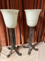 Iron and Alabaster Art Deco Table Lamps Pair