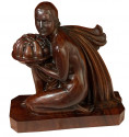 French Art Deco Statue Hand Carved Rosewood Woman with Fruit by G. Verez
