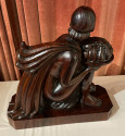 French Art Deco Statue Hand Carved Rosewood Woman & Flowers by G. Verez