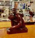 French Art Deco Statue Hand Carved Rosewood Woman & Flowers by G. Verez