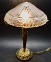 Art Deco French Bronze Gilded Table Lamp and Glass Shade by Ollier
