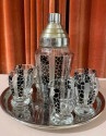 Czech Cocktail Shaker, Glasses and Tray in Black Leopard Pattern