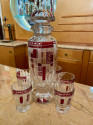 Art Deco Decanter and Glasses by Karl Palda with Red Pattern